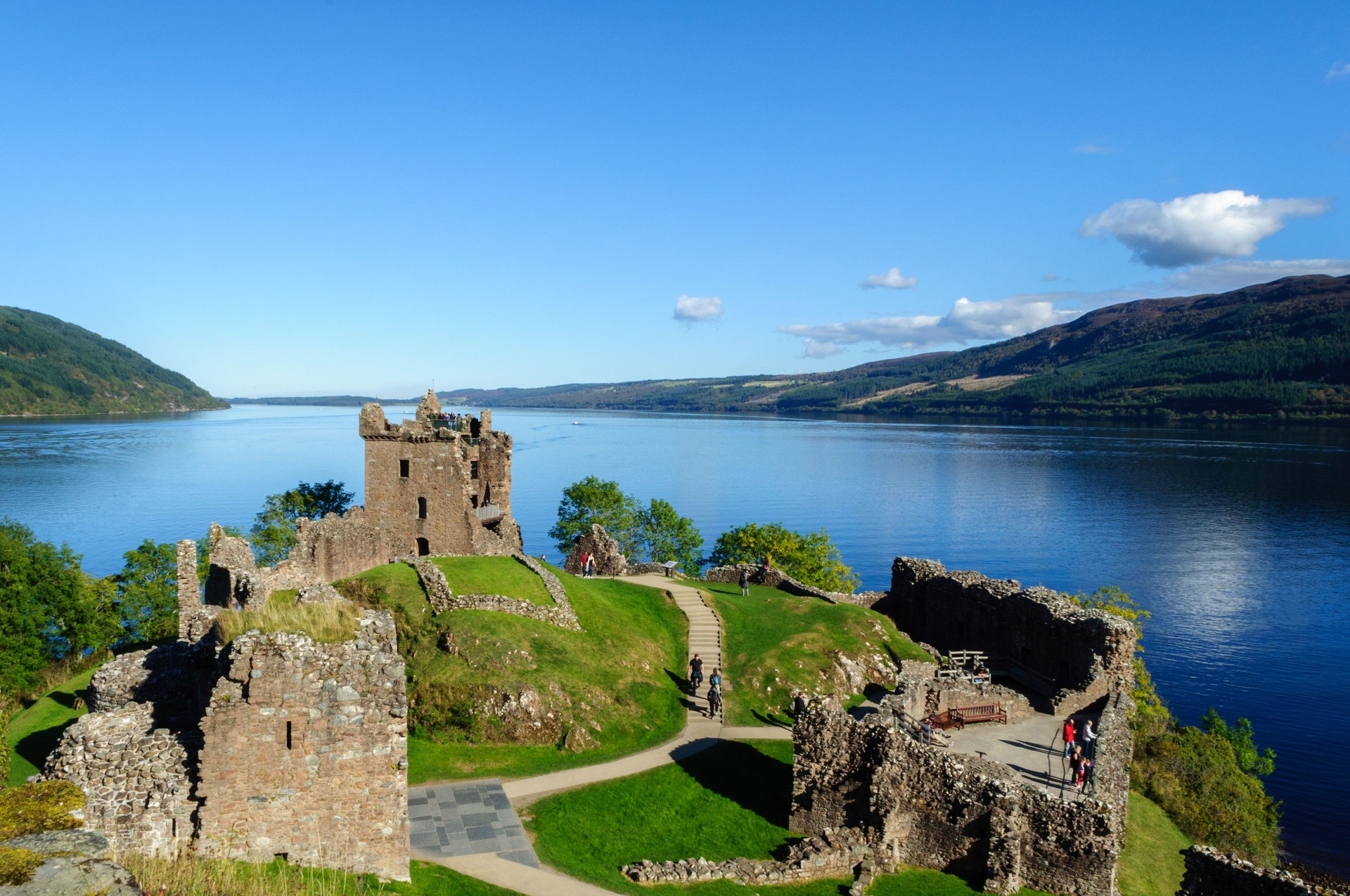 Urquhart Castle on a sunny day in Scotland